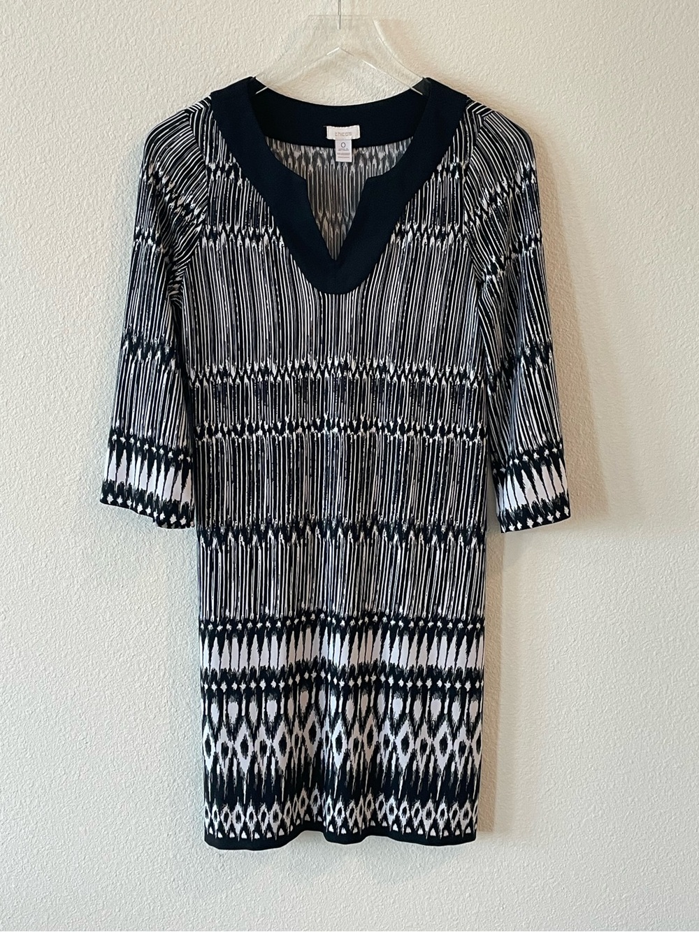 Chico’s White Black Patterned V Neck Dress